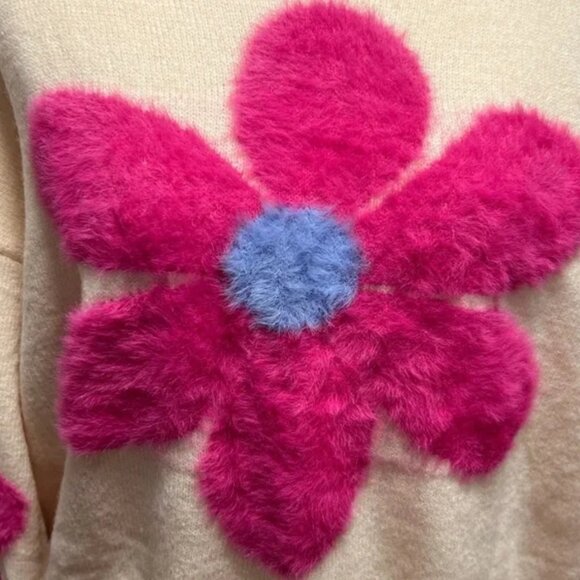 NWT LADIES SIZE S EASEL PINK DAISY CREW NECK LONG SLEEVE WARM SWEATER - Picture 4 of 7